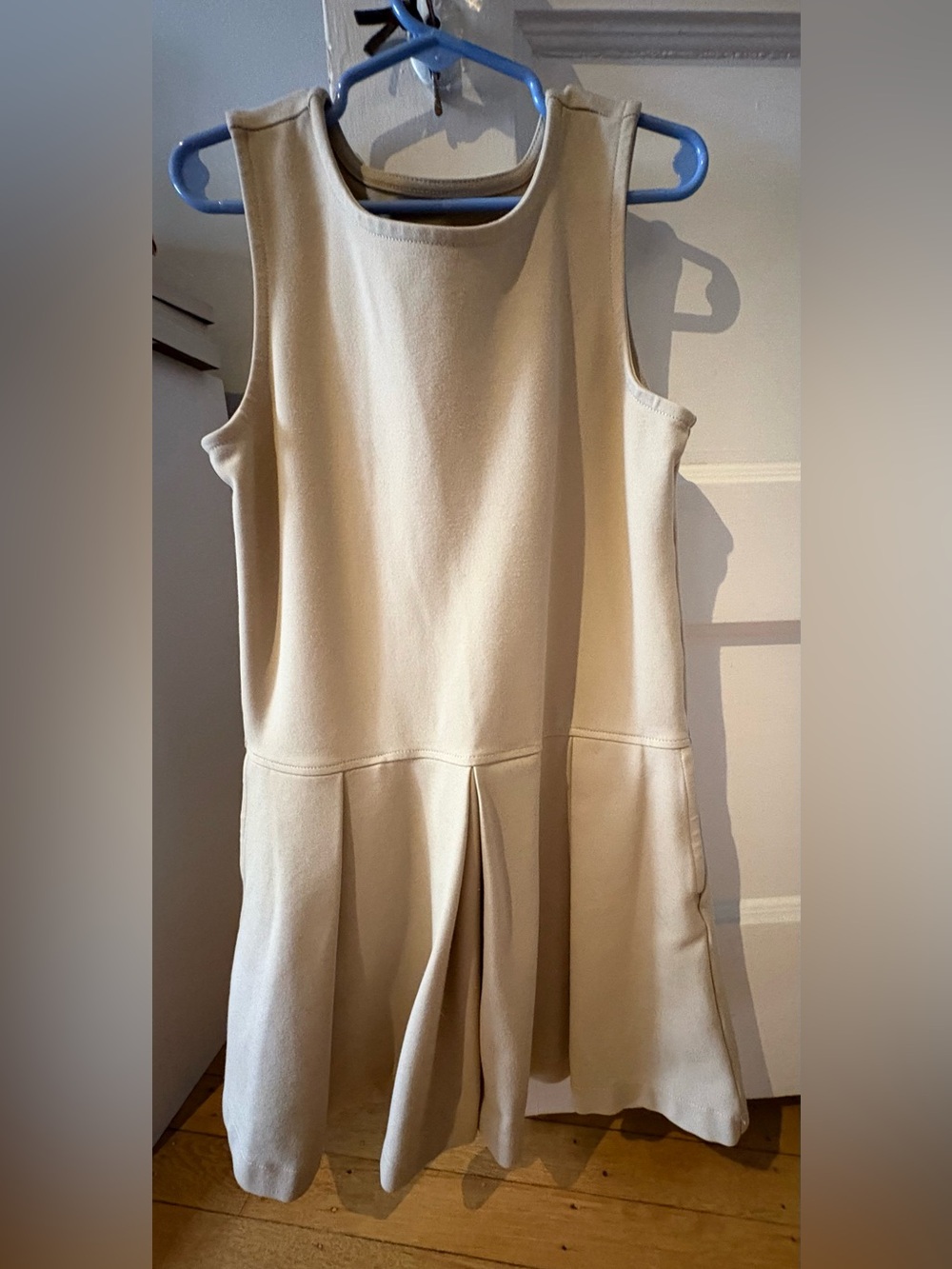 Primary Khaki Sleeveless Pleated Jumper Dress